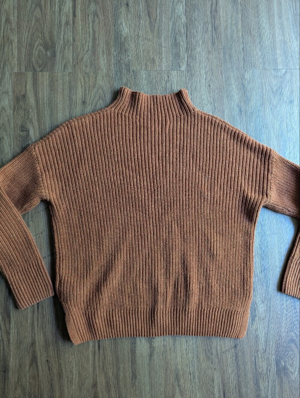 100% Cotton Cozy Ribbed Mock Neck Sweater - Rust Sz M - Picture 5 of 5